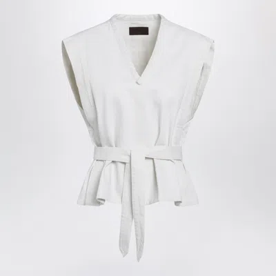 Lemaire White Chasuble Shirt In Bleached Denim In Animal Print