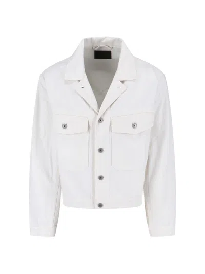 Lemaire Denim Trucker Jacket Long Sleeves Collar In White