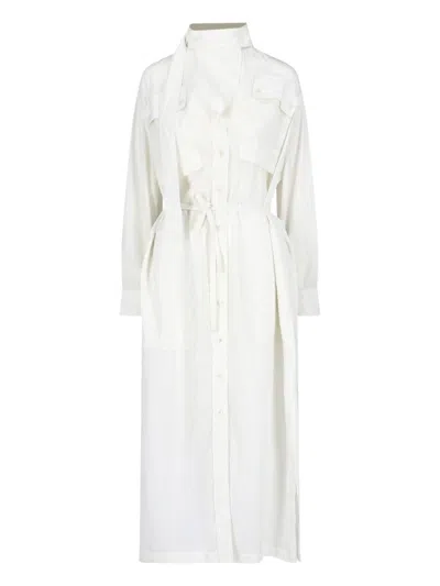 LEMAIRE WHITE FABRIC MAXI SHIRT DRESS
