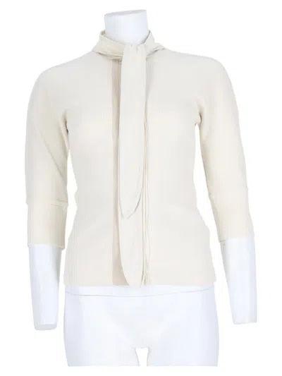 Lemaire White Scarf Detail Ribbed Cotton-blend Long-sleeve Top