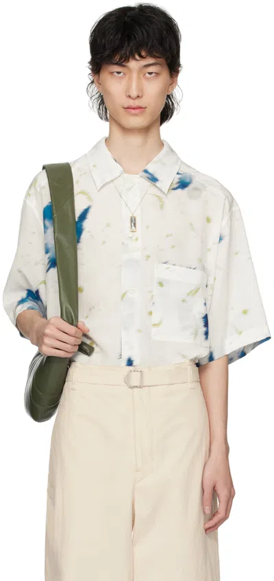 Lemaire White Summer Shirt In Mu079 Chalk / Blue