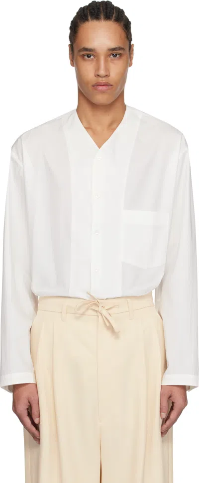 Lemaire White V Neck Shirt In Wh001 Chalk