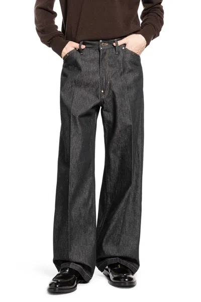 Lemaire Wide Denim Pants With Studs In Neutral
