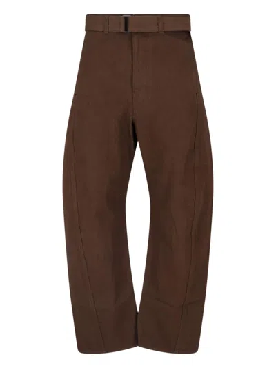 Lemaire Wide Leg Belt Pants In Brown