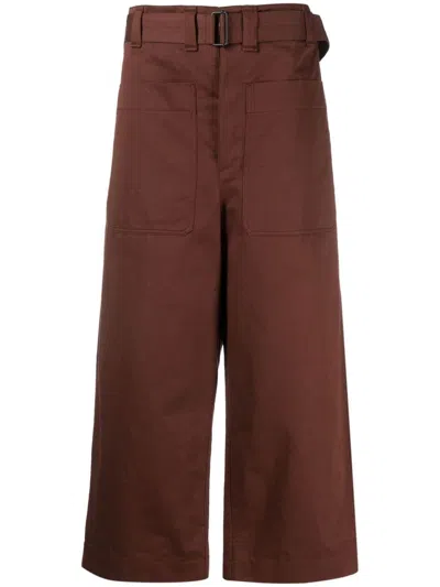 Lemaire High-waisted Wide-leg Trousers In Marrone
