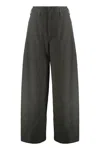 Lemaire Wide Leg Cotton Trousers In Gray