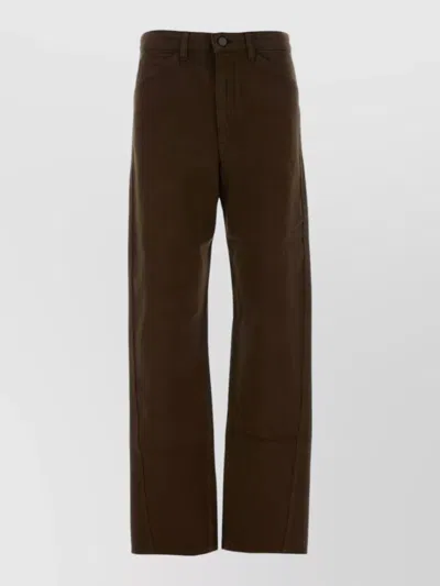 Lemaire Wide Leg Denim Jeans Belt Loops Pockets In Brown