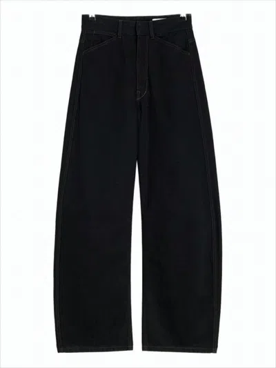 Lemaire Wide-leg Denim Trousers With High Waist In Black