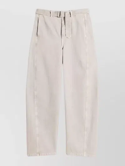 Lemaire Wide Leg Silk Blend Trousers Belt Loops In Neutral