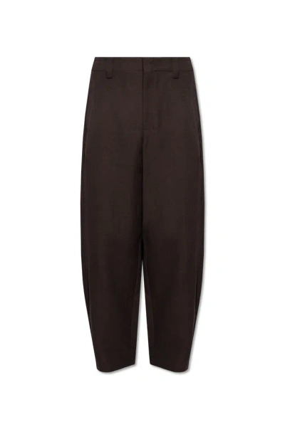 Lemaire Wide Leg Tailored Trousers In Brown