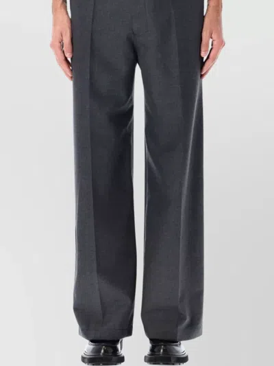Lemaire Wide Leg Tailored Trousers Pleated Front In Gray