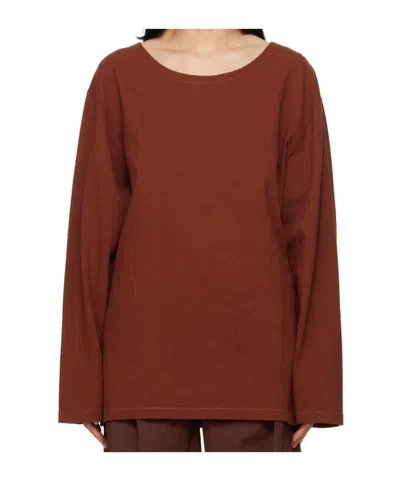 Lemaire Red Wide Neck Long Sleeve T-shirt In (br400)cherry
