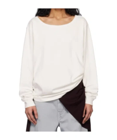 Lemaire Off-white Wide Neck Long Sleeve T-shirt In Wh001 Chalk