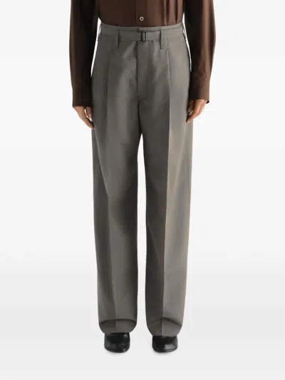 Lemaire Wide Pleated Pants In Wool And Mohair Cloth In Silver