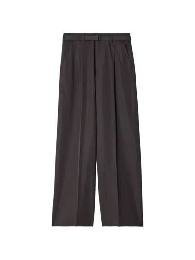 Lemaire Wide Pleated Pants In Wool Gabardine In Brown