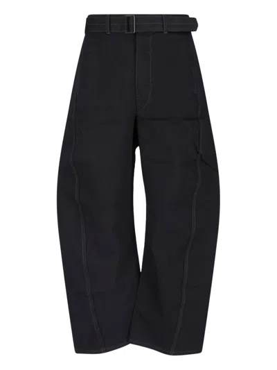Lemaire Twisted Belted Pants In Denim In Black