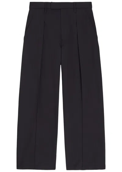Lemaire Wide-leg Pleated Cotton Trousers In Black