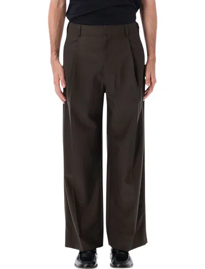 Lemaire Wide-leg Wool Blend Trousers In Brown