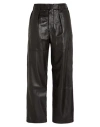 Lemaire Black Drawstring Parachute Leather Pants In Brown