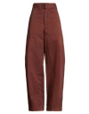 Lemaire Woman Pants Chocolate Brown Size 6 Cotton, Linen In Burgundy
