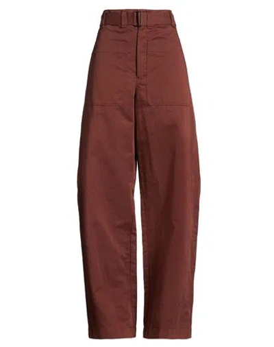 Lemaire Woman Pants Chocolate Brown Size 6 Cotton, Linen In Burgundy