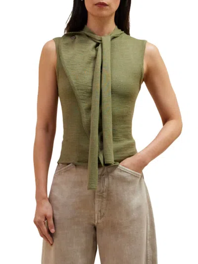 Lemaire Green Sleeveless Cardigan In Light Olive