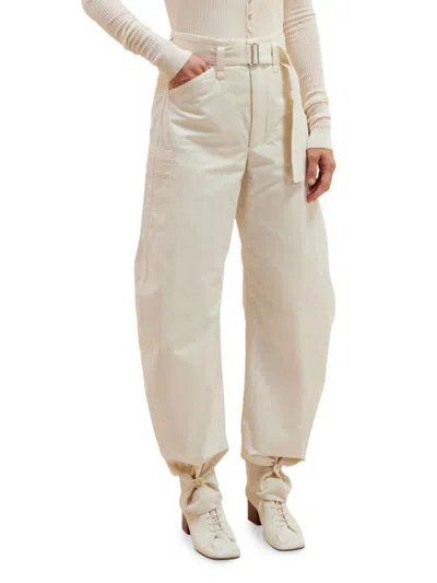 Lemaire Women's Belted Cotton Tapered Trousers In Pale Ecru