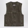 Lemaire Moss Green Denim Vest In Brown