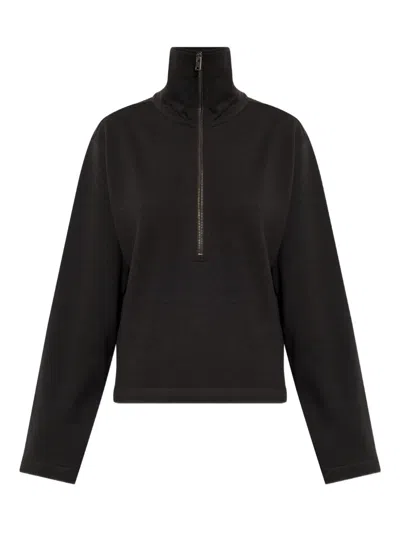 Lemaire Women Cotton Blend Half-zip Sweater In Black