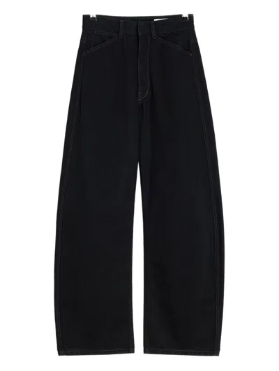 Lemaire Women Cotton High-waisted Trousers In Black