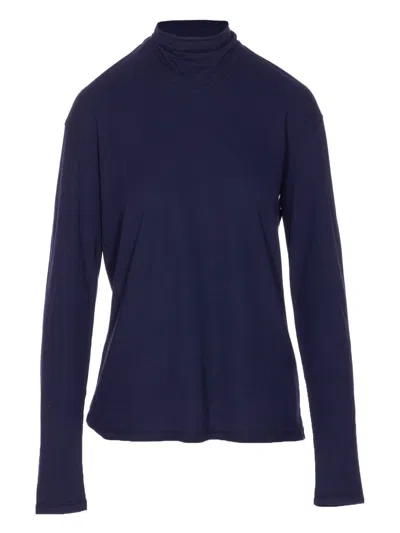 Lemaire Long-sleeve Top With Scarf Detail In Blue