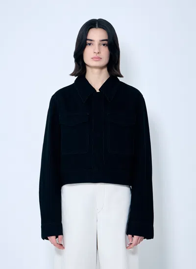 Lemaire Cropped Denim Jacket In Black