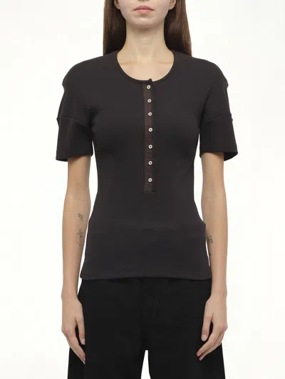 Lemaire Cotton And Linen-blend Henley Shirt In Black