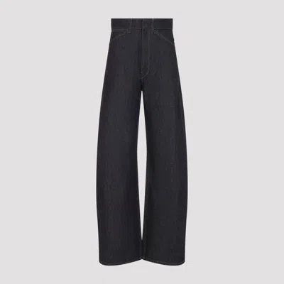 Lemaire Women's High-waisted Curved Cotton Pants In Blue