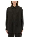 Lemaire Long-sleeved Shirt With Tie In Brown