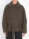 Lemaire Short Coat With Asymmetrical Button Panel In Brown