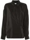 Lemaire Dry Silk Straight Collar Shirt In Black