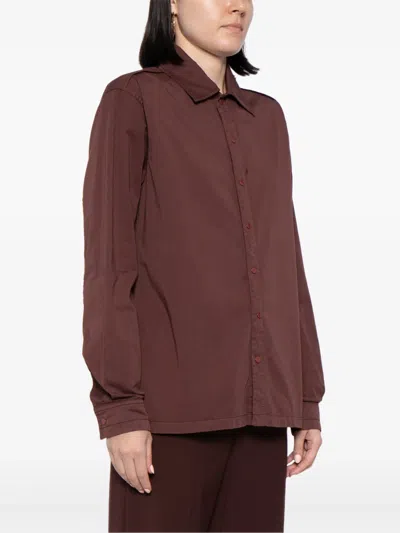 Lemaire Dyed Cotton-satin Shirt In Br399 Cocoa Bean