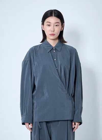 Lemaire Women Straight Collar Twisted Shirt In Blue
