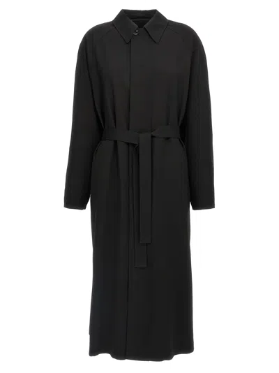 Lemaire Women Wool Trench Coat In Black