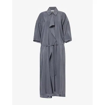 Lemaire Womens Philippe Apron Short-sleeve Silk-blend Midi Dress Asphalt