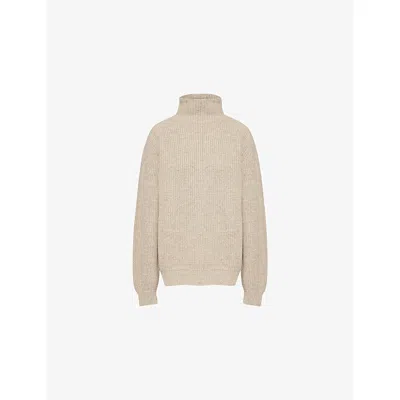 Lemaire Womens Beige Oat High-neck Ribbed Wool-blend Jumper Xs In Neutral