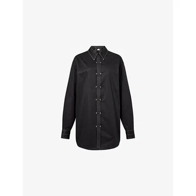 Lemaire Womens Black Embellished Curved-hem Cotton-poplin Shirt