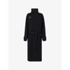 Lemaire Womens Wrap Belted Wool Coat Black In Purple