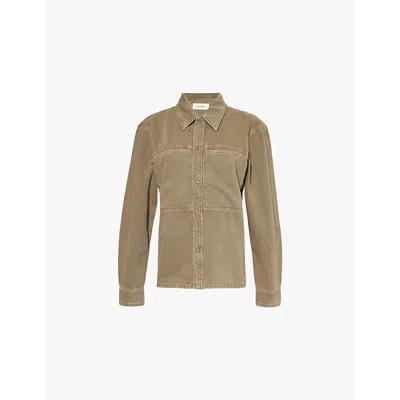 Lemaire Womens Denim Snow Olive Fitted Patch-pocket Denim Shirt
