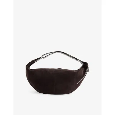 Lemaire Womens Large Quiver Clip Suede Leather Shoulder Bag Ebony Brown