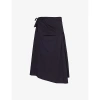 LEMAIRE LEMAIRE WOMEN'S MIDNIGHT INDIGO WRAP-FRONT SELF-TIE WOVEN MIDI SKIRT