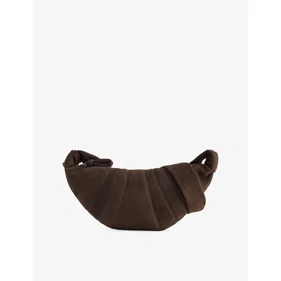 Lemaire Womens Small Croissant Nubuck Leather Shoulder Bag Ebony Brown