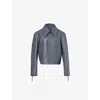 Lemaire Blue Boxy Cropped Leather Jacket In Steel Blue