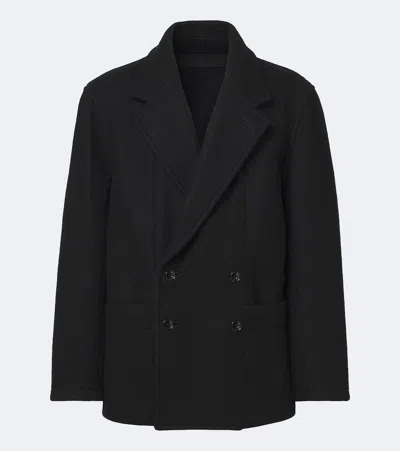 Lemaire Short Double-breasted Coat In Felted Wool And Alpaca Blend In Animal Print
